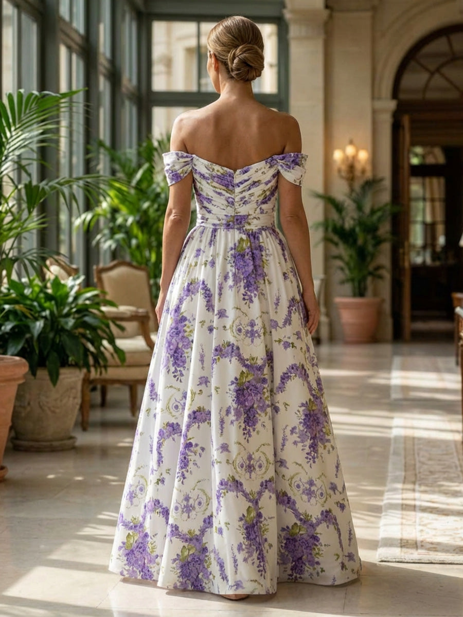 Chiffon A-Line Off the Shoulder Delicate Pleated Mother of the Bride Dresses