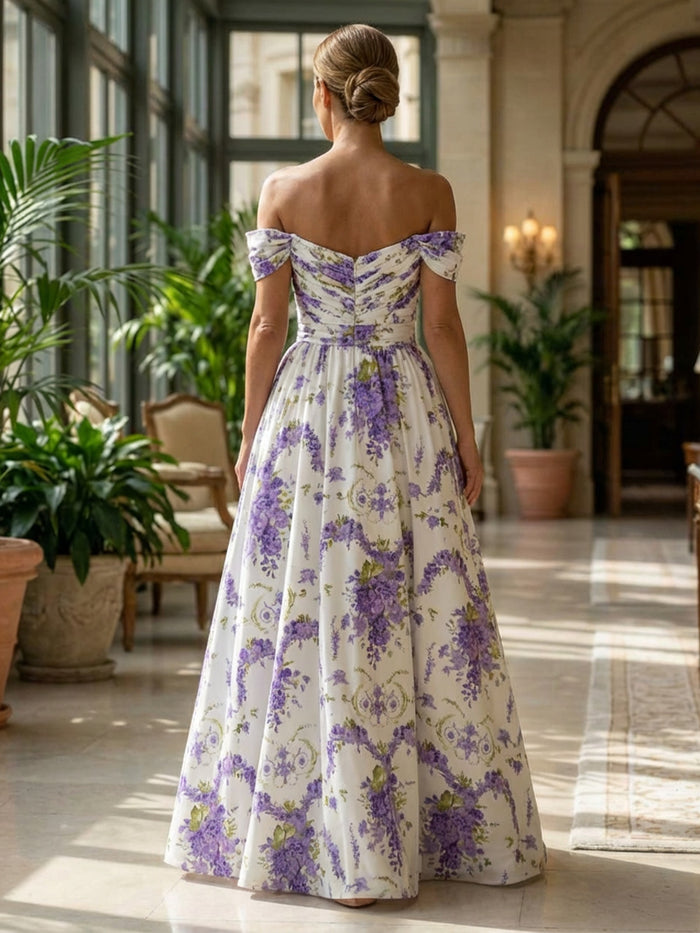 Chiffon A-Line Off the Shoulder Delicate Pleated Mother of the Bride Dresses