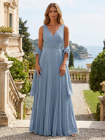 Chiffon A-Line V Neck Delicate Pleated Mother of the Bride Dresses