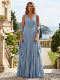 Chiffon A-Line V Neck Delicate Pleated Mother of the Bride Dresses