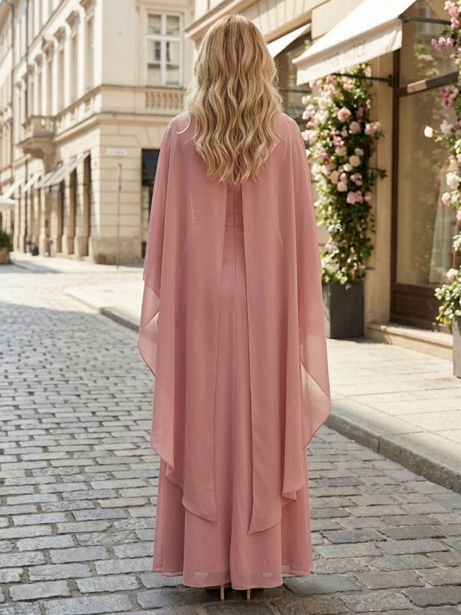 Chiffon Sheath V Neck Mother of the Bride Dresses with Caps