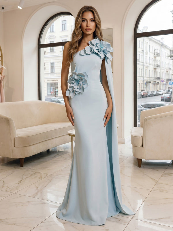 Satin Mermaid One Shoulder Mother of the Bride Dresses with 3D Flowers