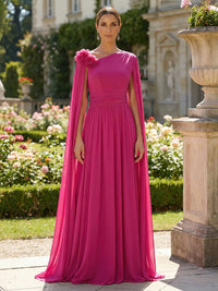 Chiffon A-Line Asymmetric Neck Mother of the Bride Dresses with 3D Flowers