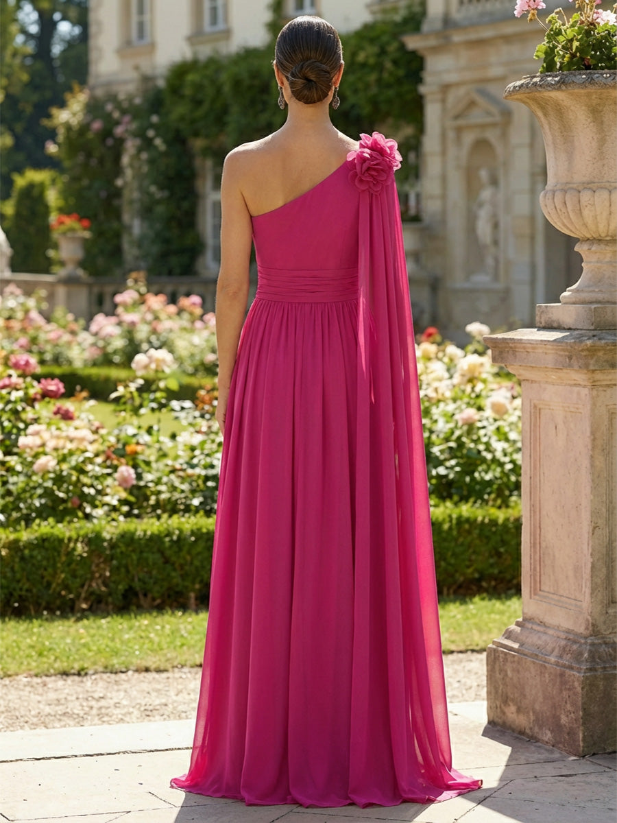 Chiffon A-Line Asymmetric Neck Mother of the Bride Dresses with 3D Flowers