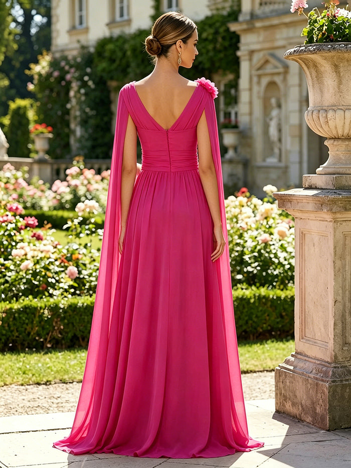 Chiffon A-Line Asymmetric Neck Mother of the Bride Dresses with 3D Flowers