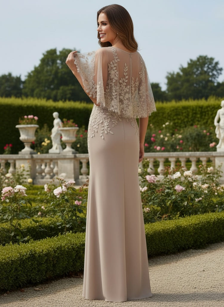 Chiffon Sheath Crew Neck Mother of the Bride Dresses with Caps