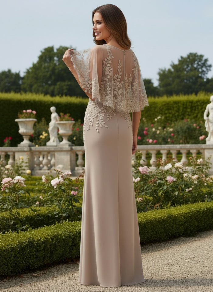 Chiffon Sheath Crew Neck Mother of the Bride Dresses with Caps
