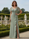 Chiffon Sheath V Neck Mother of the Bride Dresses with Lace Applique