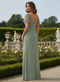 Chiffon Sheath V Neck Mother of the Bride Dresses with Lace Applique