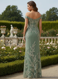 Tulle Sheath Off the Shoulder Mother of the Bride Dresses with Lace Applique