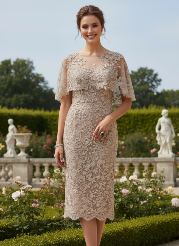 Tulle Sheath Crew Neck Mother of the Bride Dresses with Caps