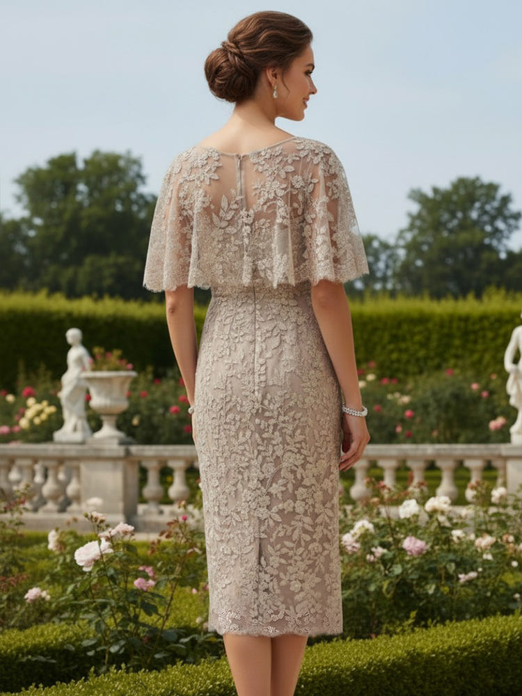 Tulle Sheath Crew Neck Mother of the Bride Dresses with Caps