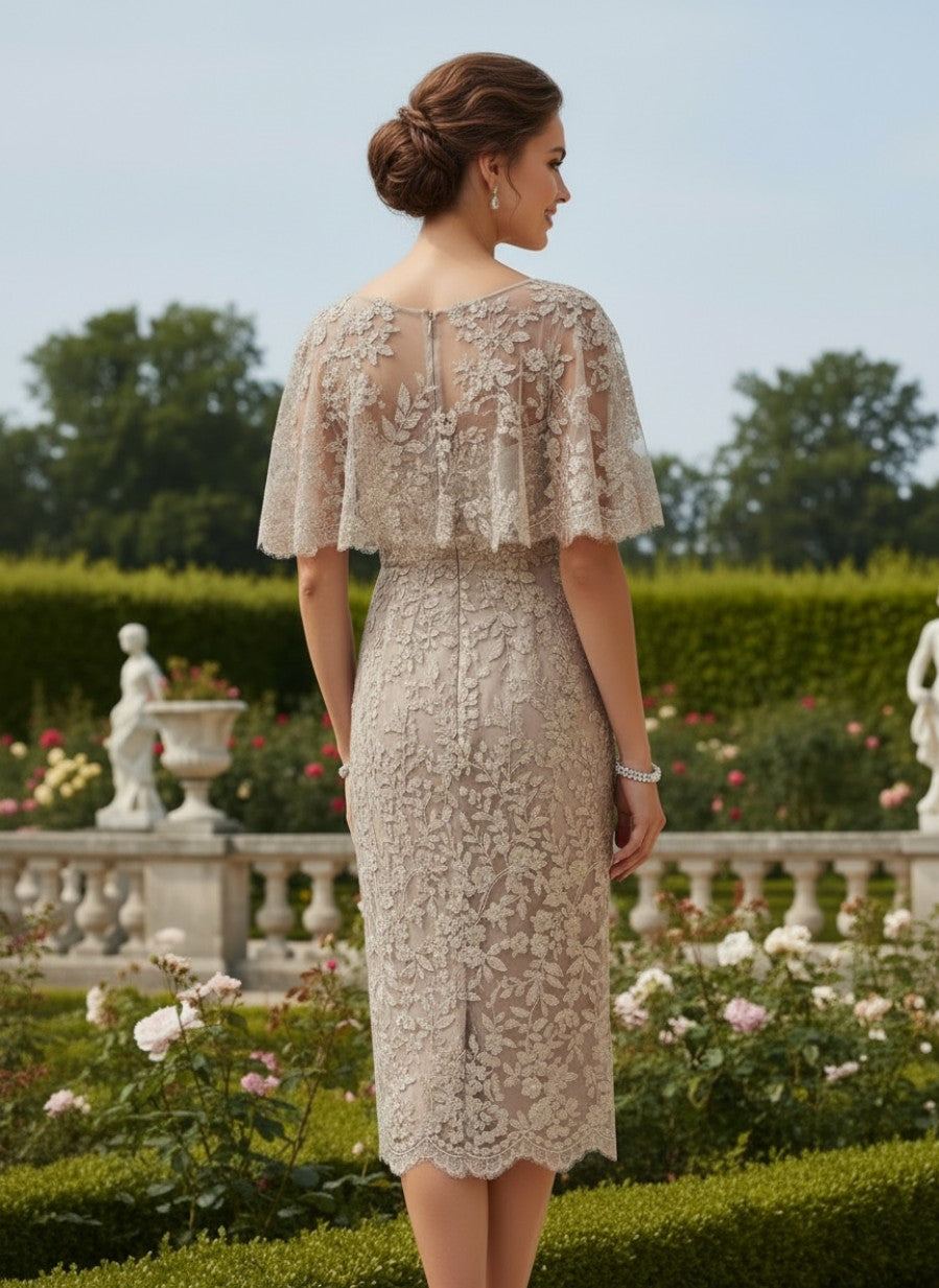 Tulle Sheath Crew Neck Mother of the Bride Dresses with Caps