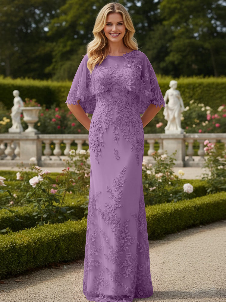 Tulle Sheath Crew Neck Mother of the Bride Dresses with Caps