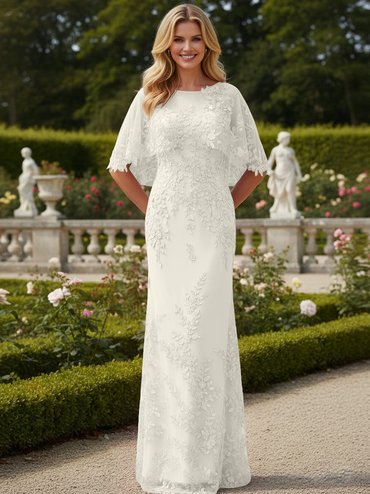 Tulle Sheath Crew Neck Mother of the Bride Dresses with Caps