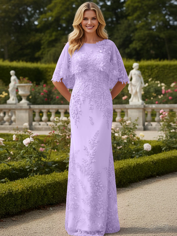 Tulle Sheath Crew Neck Mother of the Bride Dresses with Caps
