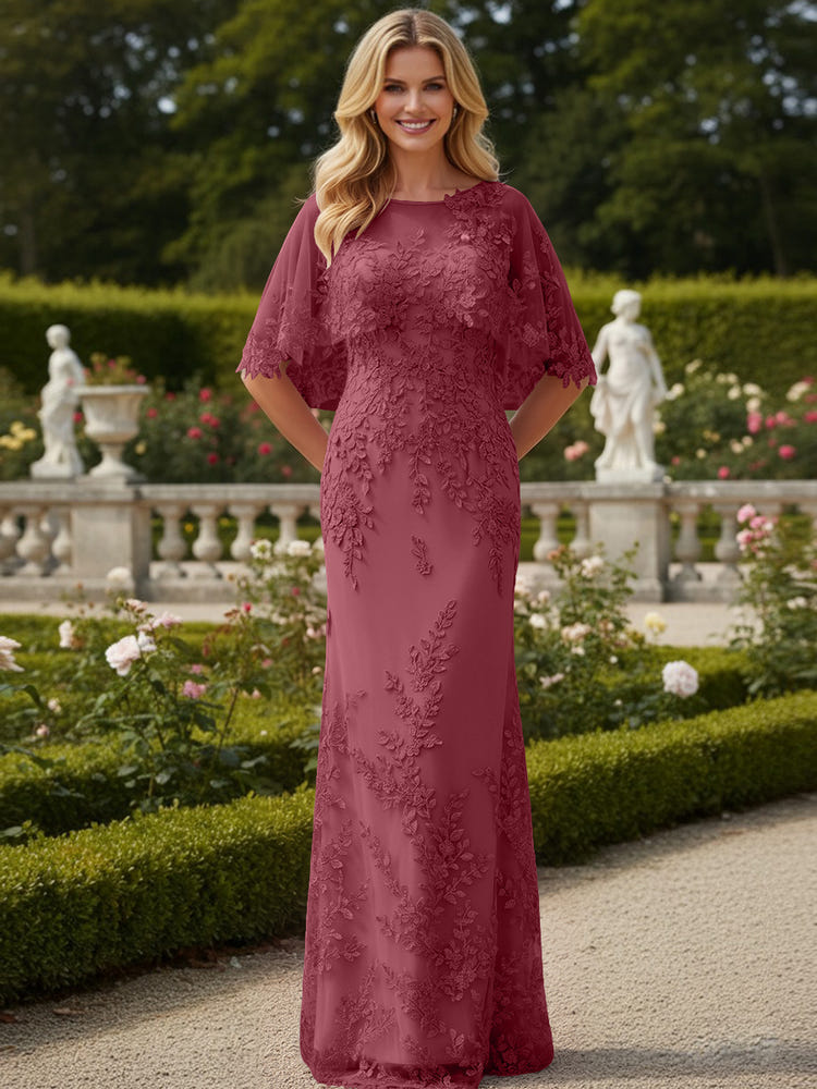 Tulle Sheath Crew Neck Mother of the Bride Dresses with Caps