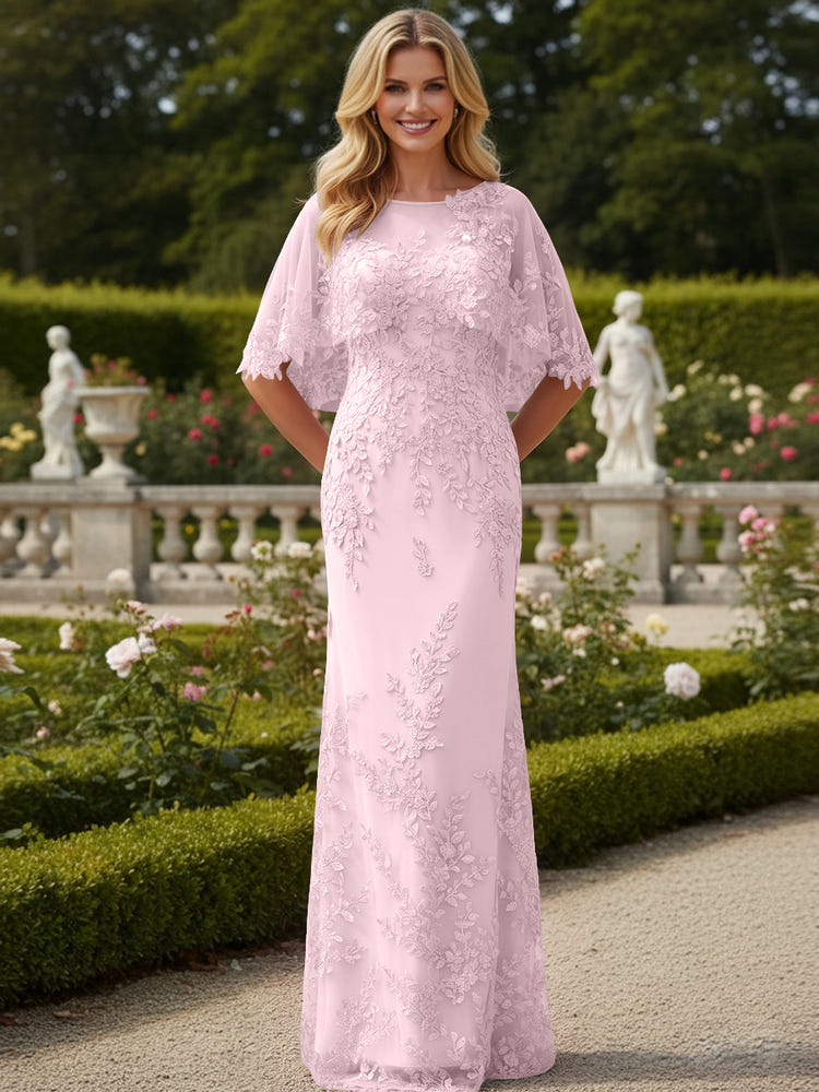 Tulle Sheath Crew Neck Mother of the Bride Dresses with Caps
