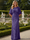 Tulle Sheath Crew Neck Mother of the Bride Dresses with Caps
