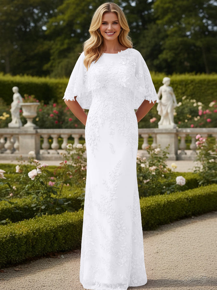 Tulle Sheath Crew Neck Mother of the Bride Dresses with Caps