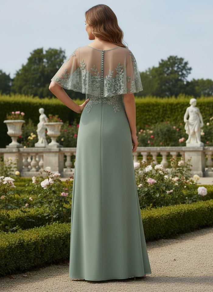Chiffon A-Line Crew Neck Mother of the Bride Dresses with Caps