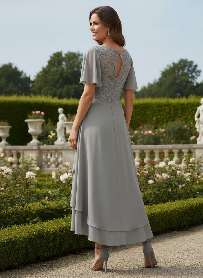 Chiffon High Low V Neck Tiered Mother of the Bride Dresses