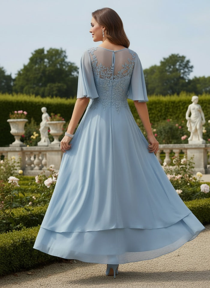 Chiffon A-Line Crew Neck Tiered Mother of the Bride Dresses