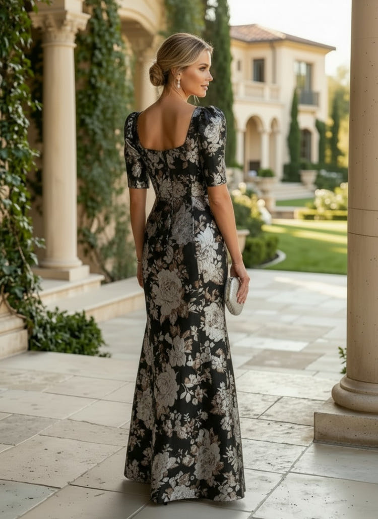 Jacquard Mermaid Square Neck Pleated Mother of the Bride Dresses