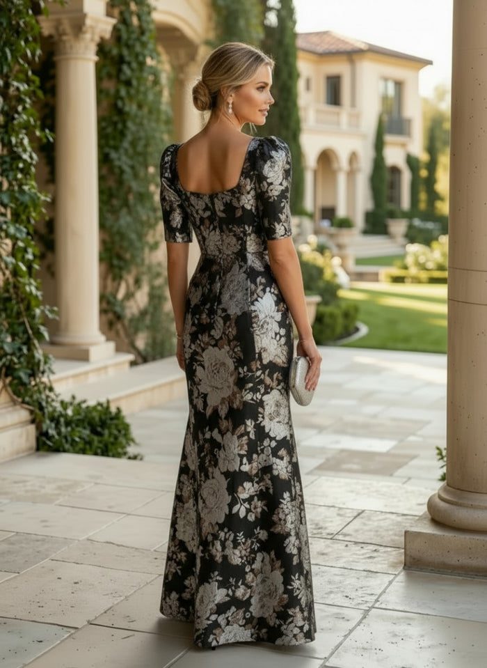 Jacquard Mermaid Square Neck Pleated Mother of the Bride Dresses