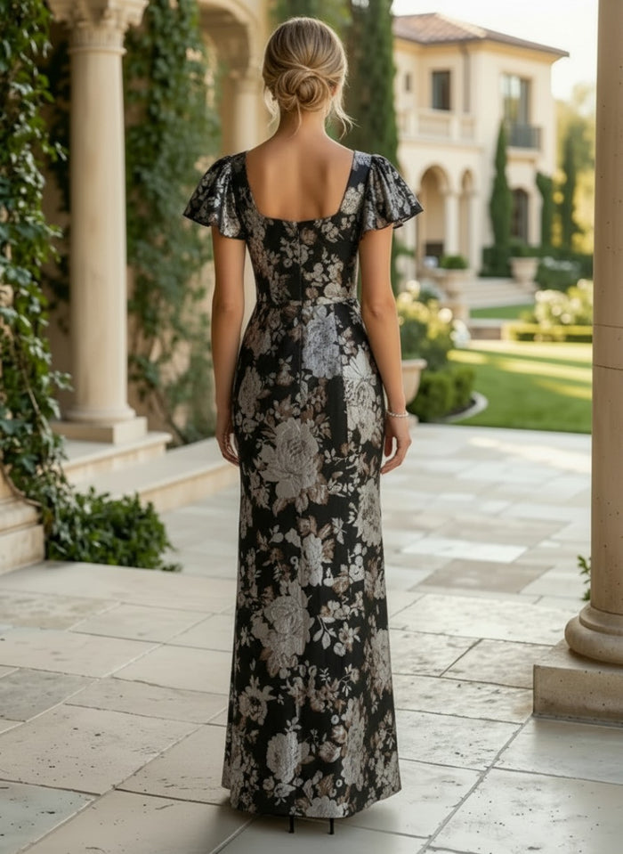 Jacquard Mermaid Square Neck Pleated Mother of the Bride Dresses