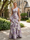 Jacquard A-Line One Shoulder Mother of the Bride Dresses with Ruffles