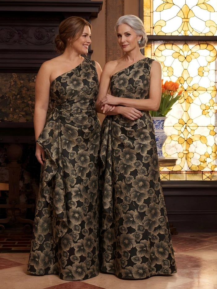 Jacquard A-Line One Shoulder Mother of the Bride Dresses with Ruffles