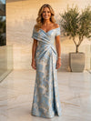 Jacquard Mermaid Off the Shoulder Pleated Mother of the Bride Dresses