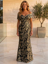 Jacquard Mermaid Off the Shoulder Pleated Mother of the Bride Dresses