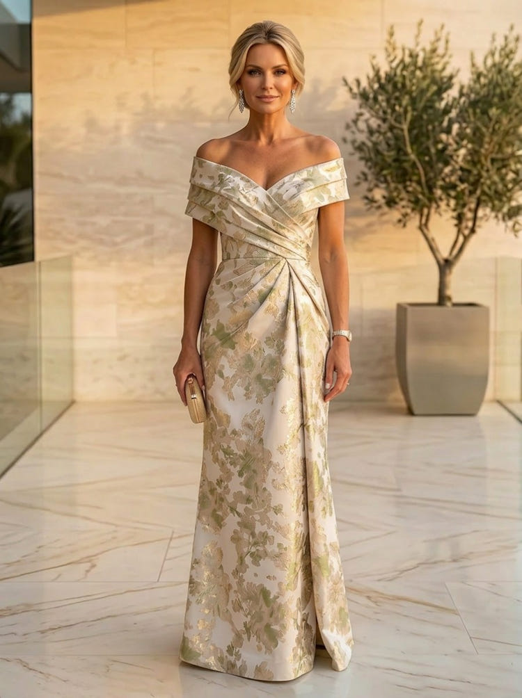Jacquard Mermaid Off the Shoulder Pleated Mother of the Bride Dresses