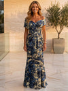 Jacquard Mermaid Off the Shoulder Pleated Mother of the Bride Dresses