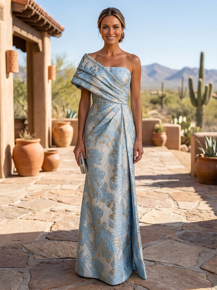 Jacquard Mermaid One Shoulder Pleated Mother of the Bride Dresses