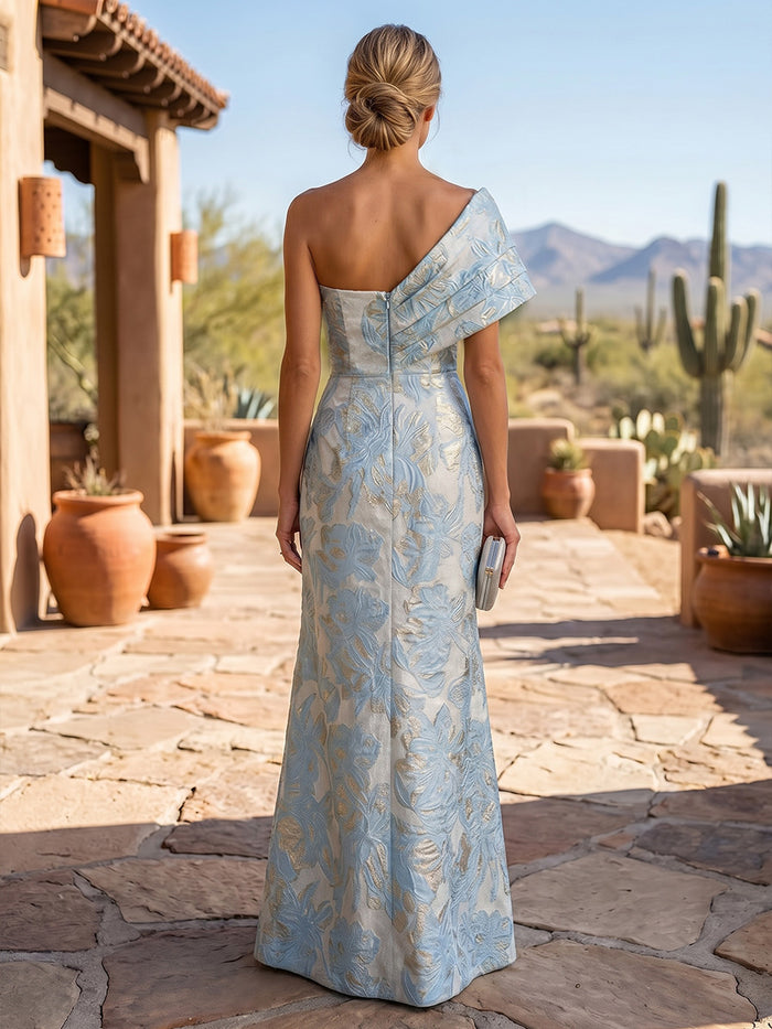 Jacquard Mermaid One Shoulder Pleated Mother of the Bride Dresses