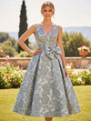 Jacquard A-Line V Neck Pleated Mother of the Bride Dresses