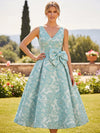 Jacquard A-Line V Neck Pleated Mother of the Bride Dresses