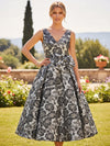 Jacquard A-Line V Neck Pleated Mother of the Bride Dresses