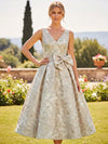 Jacquard A-Line V Neck Pleated Mother of the Bride Dresses