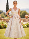 Jacquard A-Line V Neck Pleated Mother of the Bride Dresses