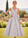 Jacquard A-Line V Neck Pleated Mother of the Bride Dresses