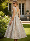 Jacquard A-Line V Neck Pleated Mother of the Bride Dresses