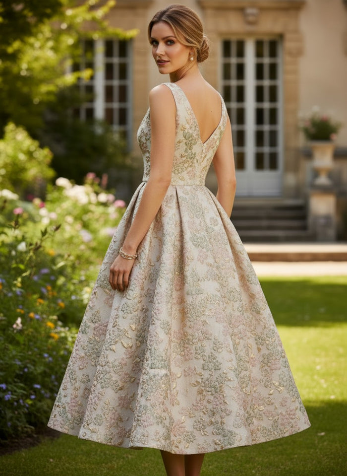 Jacquard A-Line V Neck Pleated Mother of the Bride Dresses