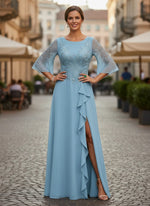 Chiffon A-Line Crew Neck Mother of the Bride Dresses with Lace Applique