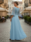 Chiffon A-Line Crew Neck Mother of the Bride Dresses with Lace Applique