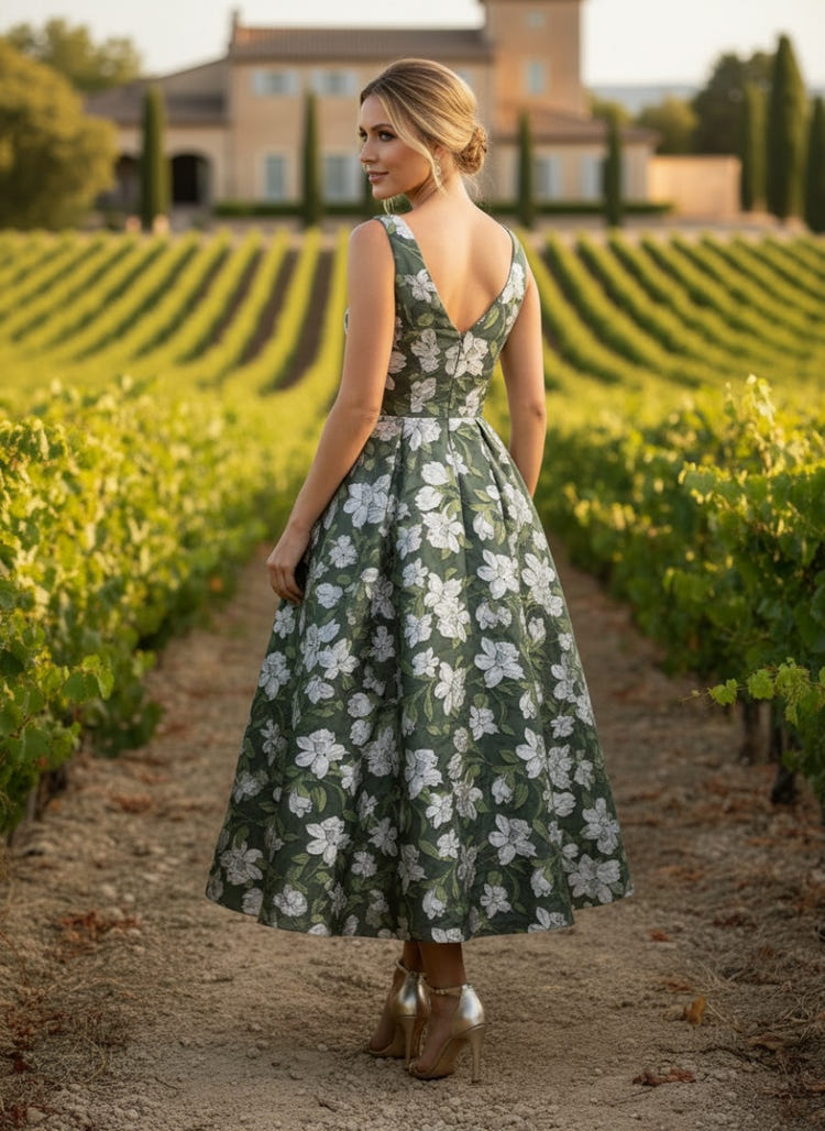 Jacquard A-Line V Neck Pleated Mother of the Bride Dresses