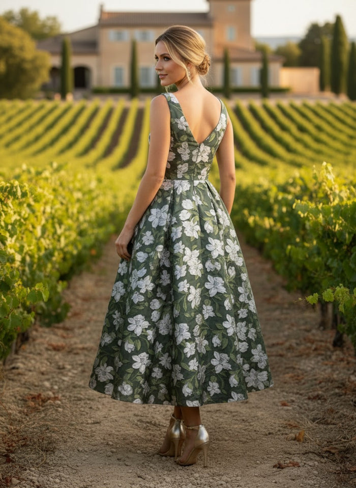 Jacquard A-Line V Neck Pleated Mother of the Bride Dresses